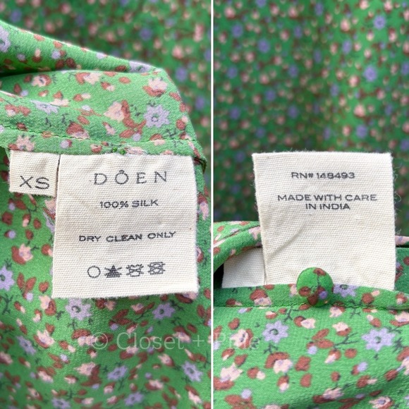 Doen Olive Dress Green Martha's Garden Floral Silk Maxi Size XS - Picture 11 of 17